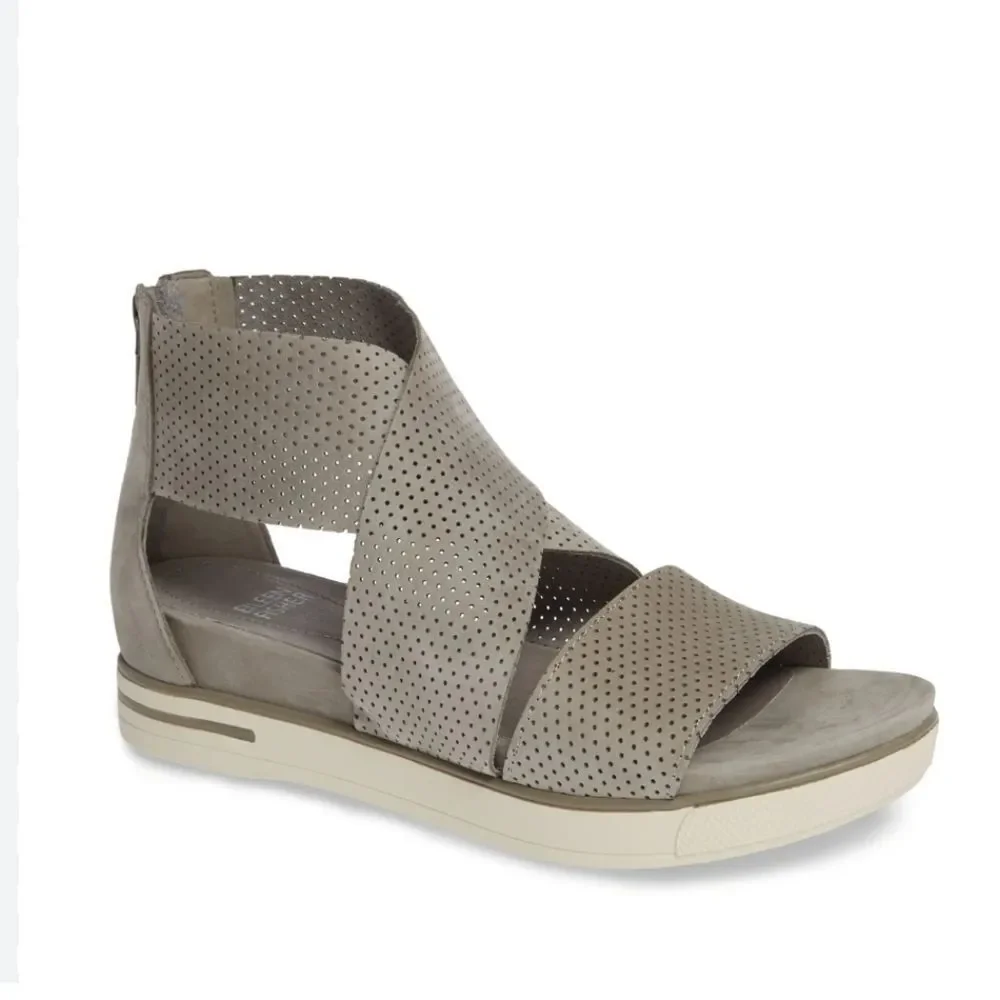 EILEEN FISHER Suede Perforated Sport Platform Sandal In Platinum Gray Size 8.5